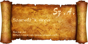Szarvák Anna névjegykártya