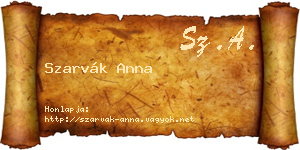 Szarvák Anna névjegykártya